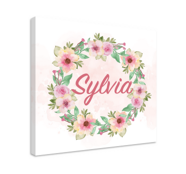Leinwandbild Aquarellblumen mit personalisiertern Namen - TenStickers