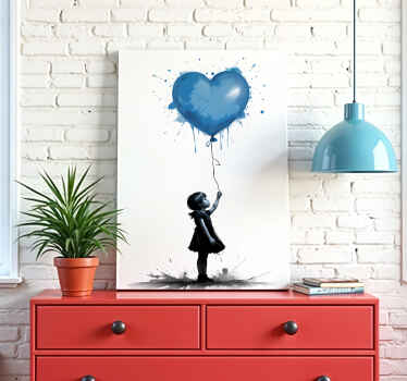 Pige med blå hjerteballon kunst lærredsbillede - TenStickers
