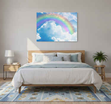 Cuadro azul arcoíris en un cielo azul con nubes - TenVinilo