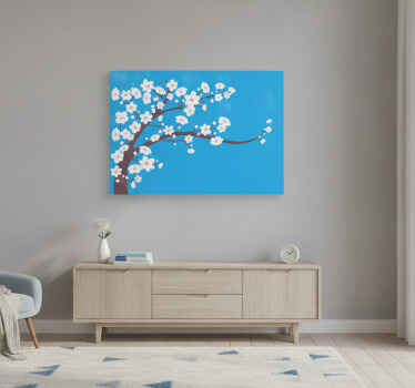 Cuadro azul flores blancas sobre fondo azul - TenVinilo
