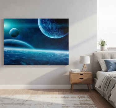 Cuadro azul fotomural con planetas - TenVinilo