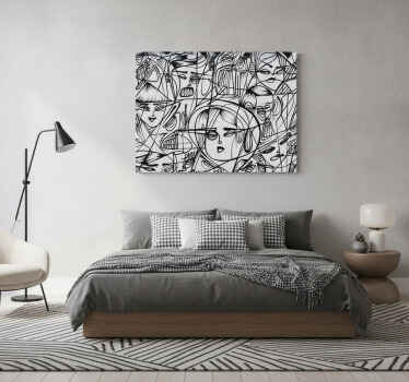 Cuadro gris rostros abstractos en blanco y negro - TenVinilo