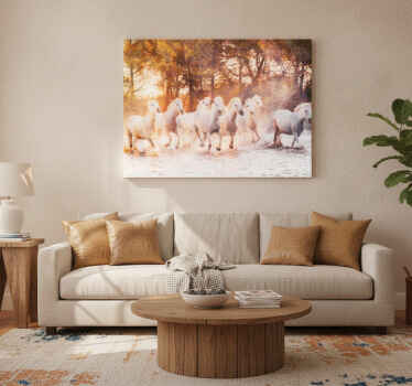 Paarden schilderij op canvas wilde paarden bij zonsondergang - TenStickers