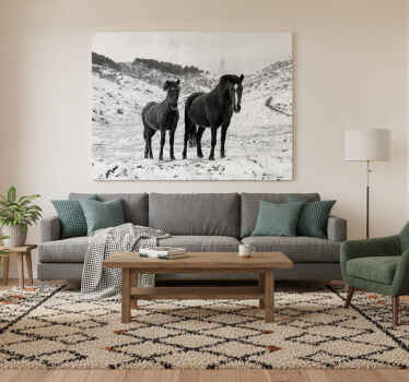 Paarden schilderij op canvas paarden in de sneeuw - TenStickers