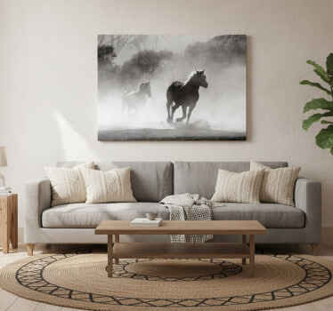 Paarden schilderij op canvas witte en zwarte paard - TenStickers