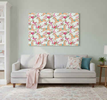 Paarden schilderij op canvas roze bloemen paardenpatroon - TenStickers