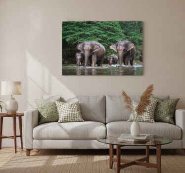 Canvas schilderij olifant jungle met dieren - TenStickers