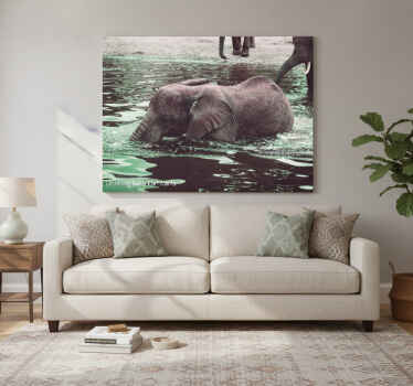 Canvas schilderij olifant drinkende baby olifanten - TenStickers