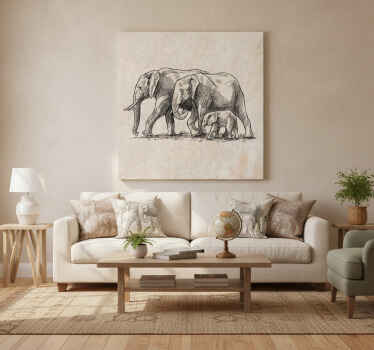 Canvas schilderij olifant schets van olifanten - TenStickers