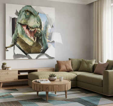 Canvas schilderij dinosaurus 3d boze t-rex - TenStickers