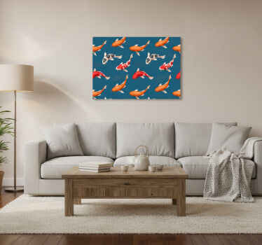 Wandbild fische koi-fisch-muster blauer hintergrund - TenStickers