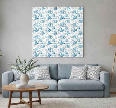 Wandbild fische mit blauen fischen auf weißem hintergrund - TenStickers