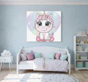 Tableau licorne cœurs d'amour en cartoon mignon - TenStickers