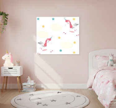 Tableau licorne nuages étoiles roses autocollant - TenStickers