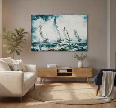 Blue canvas print sailboats on the sea - TenStickers
