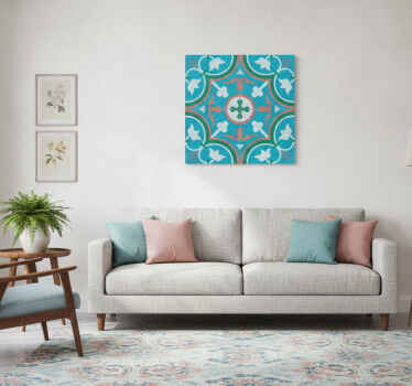 Blue canvas print blue hydraulic tile design - TenStickers