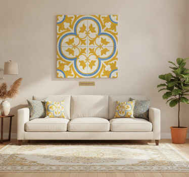 Yellow canvas print yellow hydraulic tile - TenStickers
