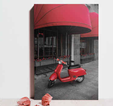 Parked red motor Italian scooter city canvas - TenStickers