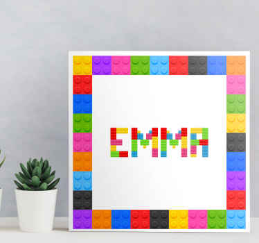 Personalist name canvas print with name. Lovely canvas for children bedroom, it design is an assembly of Lego bricks texture.
