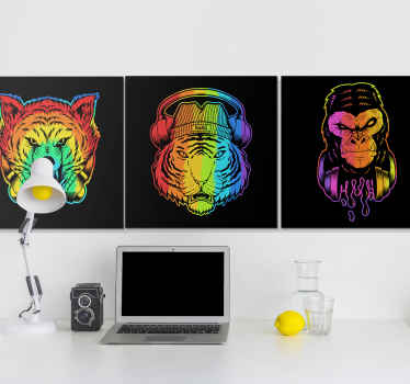 Modern animals modern canvas wall art. Decorate your home with this lovely sets of canvas with artistic colorful representation of wild animals.