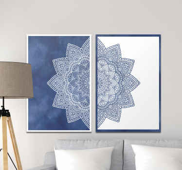 Mandala canvas print which features a beautiful mandala star spread across two canvases. Worldwide delivery available now.