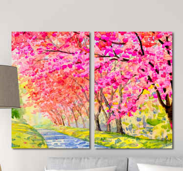Landscape canvas print which  features an image of a path through a park surrounded by stunning cherry blossom trees. +10,000 satisfied customers.