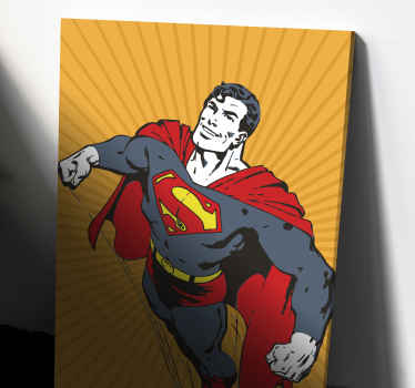 Canvas print with a superman. It presents the superhero on a yellow retro background. Easy to hang. Made of high quality materials.