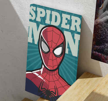 Canvas print with Spiderman. The pattern shows the Spiderman face on a dark green background. Easy to hang, made of high quality materials.