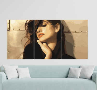 This Penélope Cruz canvas is easily hung on a wall but you can also place it on a drawer or a shelf. Order now! Home delivery!