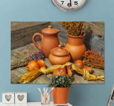 Incredible ceramic canvas print of realistic Romania jars! Sign up right now to receive 10% off your first order with us.
