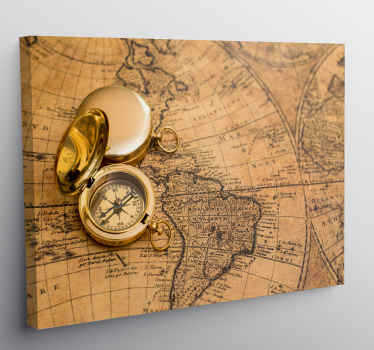 Cuadro elegante mapamundi brújula con brillante - TenVinilo