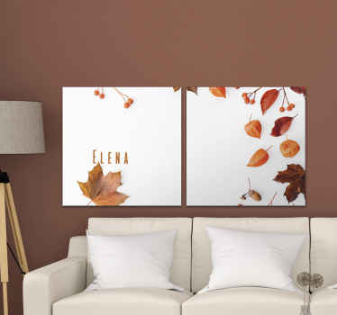 Personalised plant canvas which features an image of various Autumn leaves and berries with the option to add your name amongst them.