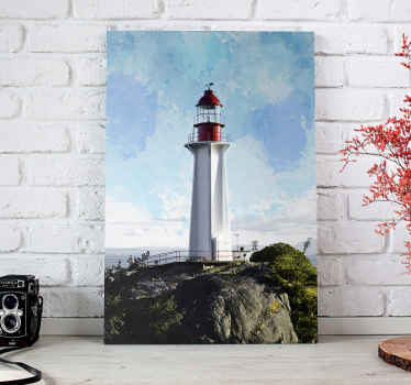 Realistic seaside picture on canvas design illustrating a light house in the sea.  The canvas is printed in high quality picture and finish.