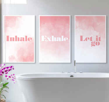 Zen theme canvas wall art - uma impressão de três telas com uma bela textura de fundo inscrita com um texto diferente.