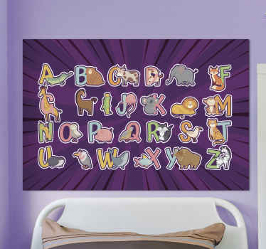 Quadro com o abecedário Alfabeto inglês de animais para crianças - TenStickers