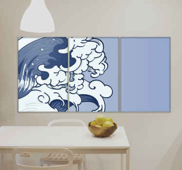 Kanagawa canvas pictures art para a decoração da sua casa. O produtode três telas caseiras ilustra a grande onda simbólica de kanagawa.