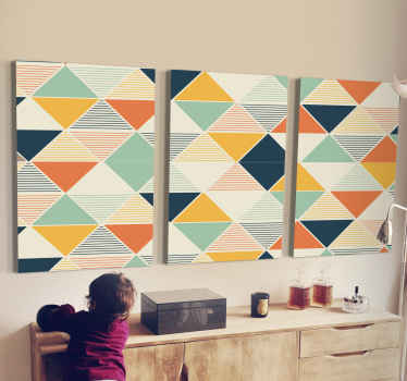 Triângulos coloridos projetam arte em tela de escritório perfeita para decorar qualquer parte da sua casa. Você adoraria esta pintura em seu espaço favorito.