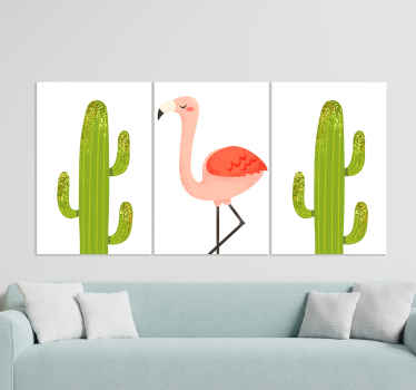 Uma elegante imagem de tela de cacto e planta flamingo para sala de estar, arte em tela de escritório e para decorar qualquer outro espaço.