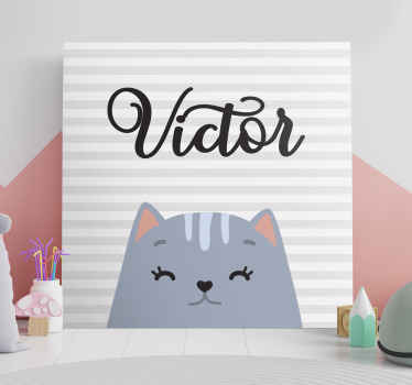 Cartoon cat with custom name nursery canvas - TenStickers