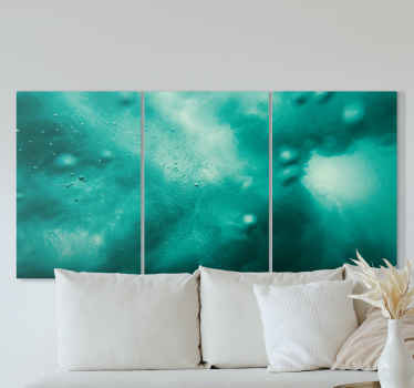 Turquesa respingo impressões de arte em tela. Efeito de água colorido em três painéis com bolhas detalhadas. Decore suas paredes. Obtenha remessa imediata!