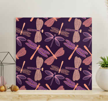 粉红色和紫色图案蜻蜓帆布 - TenStickers