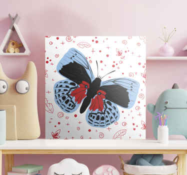 Röd och grön fjärilsduk canvas tavla - Tenstickers