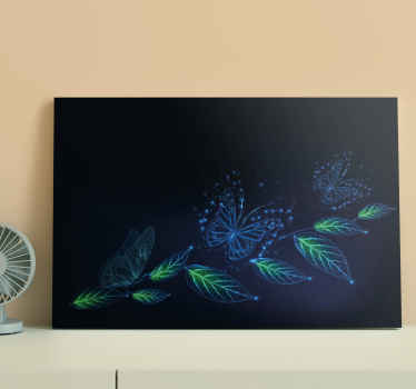 Neon blomster og sommerfugl lærred væg kunst - TenStickers