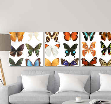 Borboletas em uma Vinil decorativode lona de borboleta padrão. Fundo branco com motivo de borboleta detalhado e colorido em um padrão. Obtê-lo agora!