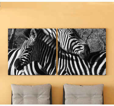 Animal canvas print - uma incrível Vinil decorativode animal para personalizar seu espaço. Você adoraria esta tela dupla de casal zebra na floresta.