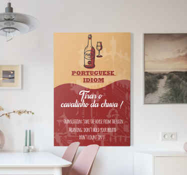 Português dizendo tradução relaxa tela de citação. Fundo vermelho e laranja. Copo de vinho e motivo da garrafa. Envio imediato!