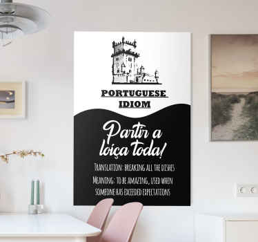 Ser incrível arte da parede da lona da citação em português. Fundo preto e branco com castelo português e ditado popular. Envio imediato!