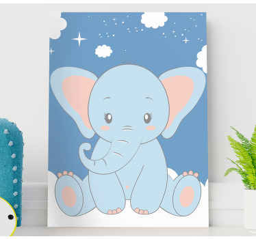 Sød baby tegneserie elefant blå børnehave lærred - TenStickers