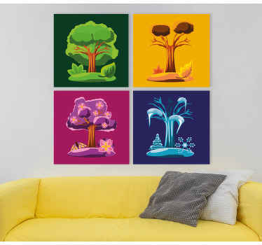 Impressão em tela da mudança das estações. Designs coloridos. Um para cada temporada. Estilo de desenho animado. Decore suas paredes. Envio imediato!