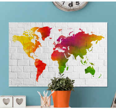 Cuadro mapamundi Pared de ladrillo con colorido - TenVinilo